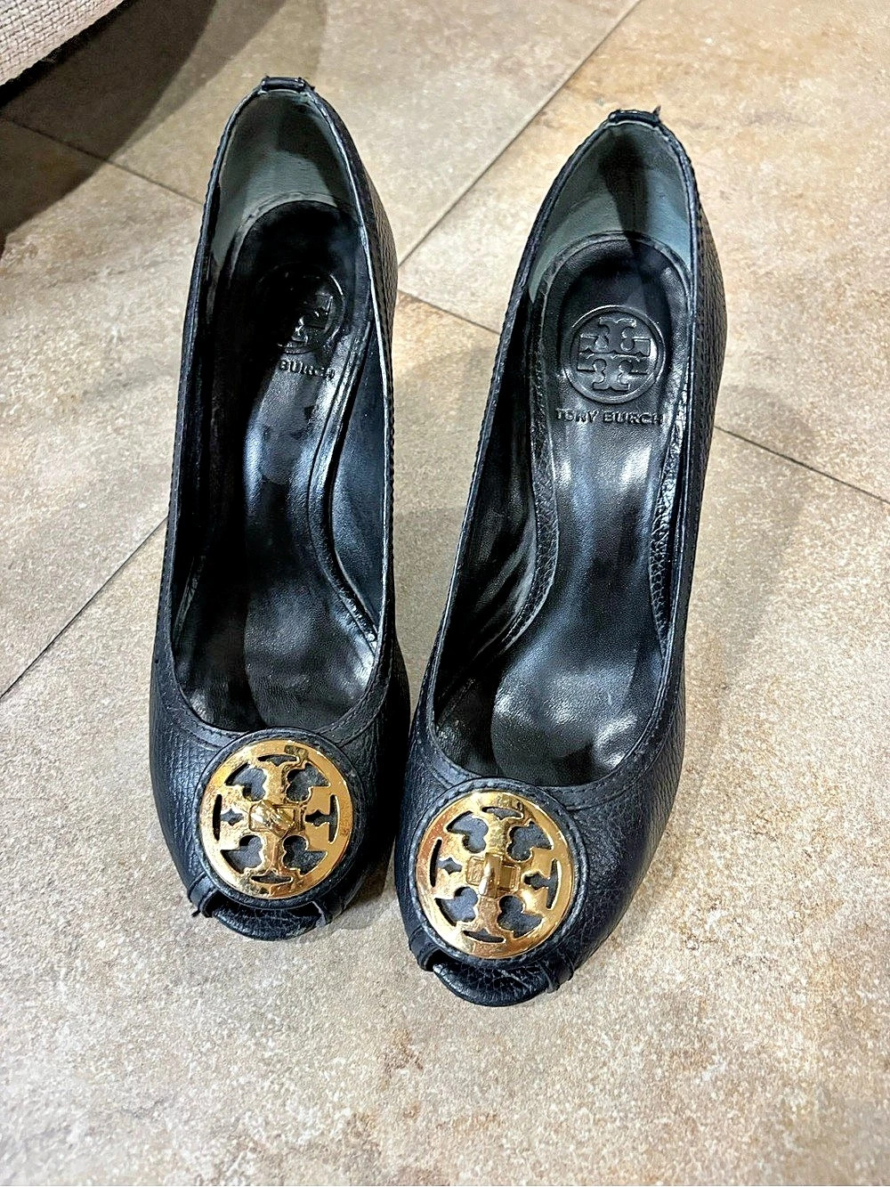 Tory Burch Sally Wedge Leather Heels Black & Brown US 12 8M